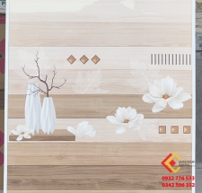 Gạch ốp tường trang trí 30x60 phối nâu có tranh hoa