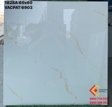 Gạch 60x60 đá bóng kiếng cao cấp màu trắng vân vàng lát nền nhà