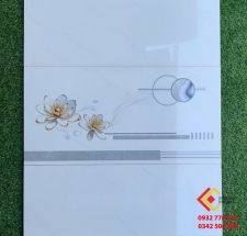 Gạch ốp tường 30x60 vân trắng trơn họa tiết bông hoa đơn giản