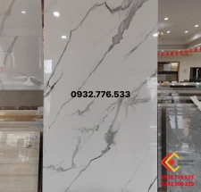 Gạch 90x180 đá bóng kiếng trắng vân mây xám nhẹ